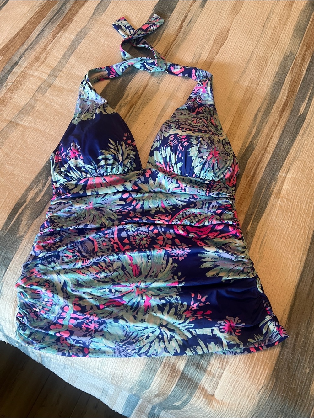 Lilly Pulitzer Navy Floral Halter Tankini Top